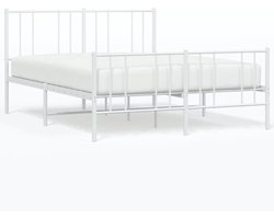 vidaXL - Bedframe - met - hoofd- - en - voeteneinde - metaal - wit - 140x190 - cm