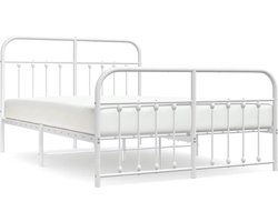 vidaXL - Bedframe - met - hoofd- - en - voeteneinde - metaal - wit - 140x200 - cm