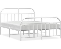 vidaXL - Bedframe - met - hoofd- - en - voeteneinde - metaal - wit - 150x200 - cm