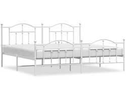 vidaXL - Bedframe - met - hoofd- - en - voeteneinde - metaal - wit - 193x203 - cm