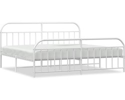 vidaXL - Bedframe - met - hoofd- - en - voeteneinde - metaal - wit - 193x203 - cm