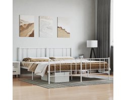 vidaXL - Bedframe - met - hoofd- - en - voeteneinde - metaal - wit - 200x200 - cm