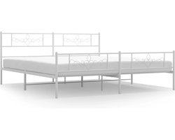 vidaXL - Bedframe - met - hoofd- - en - voeteneinde - metaal - wit - 200x200 - cm
