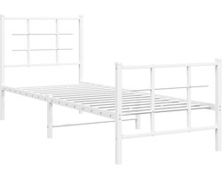 vidaXL - Bedframe - met - hoofd- - en - voeteneinde - metaal - wit - 75x190 - cm