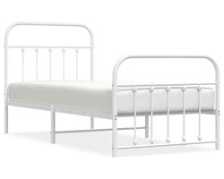 vidaXL - Bedframe - met - hoofd- - en - voeteneinde - metaal - wit - 90x200 - cm