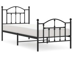 vidaXL - Bedframe - met - hoofd- - en - voeteneinde - metaal - zwart - 90x200 - cm