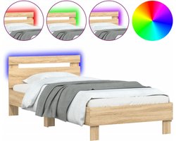 vidaXL - Bedframe - met - hoofdbord - en - LED - sonoma - eikenkleurig - 90x200 - cm