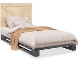 vidaXL - Bedframe - met - hoofdbord - massief - grenenhout - grijs - 100x200 - cm