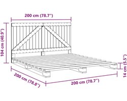 vidaXL - Bedframe - met - hoofdbord - massief - grenenhout - grijs - 200x200 - cm