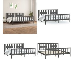 vidaXL Bedframe met hoofdbord massief grenenhout grijs 200x200 cm - Bedframe - Bedframes - Bed - Bedombouw
