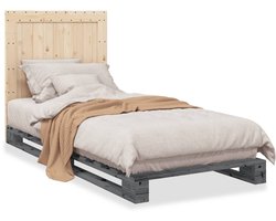 vidaXL - Bedframe - met - hoofdbord - massief - grenenhout - grijs - 90x200 - cm