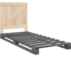 vidaXL - Bedframe - met - hoofdbord - massief - grenenhout - grijs - 90x200 - cm