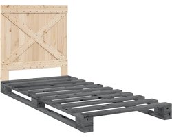 vidaXL - Bedframe - met - hoofdbord - massief - grenenhout - grijs - 90x200 - cm