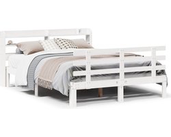 vidaXL - Bedframe - met - hoofdbord - massief - grenenhout - wit - 135x190 - cm