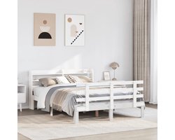 vidaXL - Bedframe - met - hoofdbord - massief - grenenhout - wit - 150x200 - cm