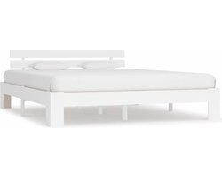 vidaXL - Bedframe - met - hoofdbord - massief - grenenhout - wit - 160x200 - cm