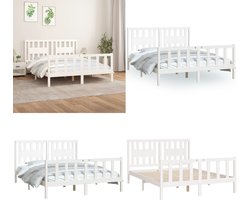vidaXL Bedframe met hoofdbord massief grenenhout wit 160x200 cm - Bedframe - Bedframes - Bed - Bedombouw