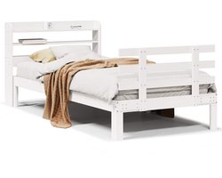 vidaXL - Bedframe - met - hoofdbord - massief - grenenhout - wit - 75x190 - cm