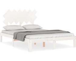 vidaXL - Bedframe - met - hoofdbord - massief - hout - wit