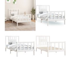 vidaXL Bedframe met hoofdbord massief hout wit 90x200 cm - Bedframe - Bedframes - Bed - Bedombouw