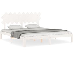 vidaXL - Bedframe - met - hoofdbord - massief - hout - wit - Super - King - Size