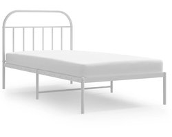 vidaXL - Bedframe - met - hoofdbord - metaal - wit - 100x200 - cm