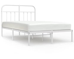 vidaXL - Bedframe - met - hoofdbord - metaal - wit - 120x190 - cm