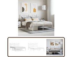 vidaXL - Bedframe - met - hoofdbord - metaal - wit - 150x200 - cm