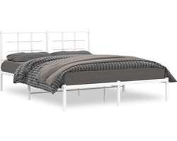 vidaXL - Bedframe - met - hoofdbord - metaal - wit - 150x200 - cm