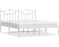 vidaXL - Bedframe - met - hoofdbord - metaal - wit - 160x200 - cm