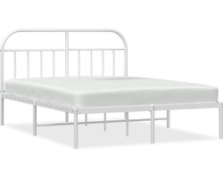 vidaXL - Bedframe - met - hoofdbord - metaal - wit - 180x200 - cm