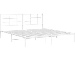 vidaXL - Bedframe - met - hoofdbord - metaal - wit - 180x200 - cm