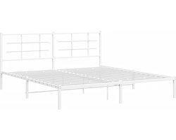 vidaXL - Bedframe - met - hoofdbord - metaal - wit - 183x213 - cm