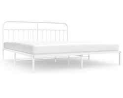 vidaXL - Bedframe - met - hoofdbord - metaal - wit - 200x200 - cm