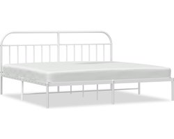 vidaXL - Bedframe - met - hoofdbord - metaal - wit - 200x200 - cm