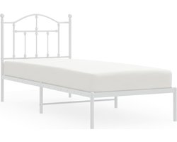 vidaXL - Bedframe - met - hoofdbord - metaal - wit - 80x200 - cm