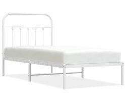vidaXL - Bedframe - met - hoofdbord - metaal - wit - 90x190 - cm
