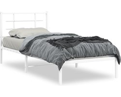 vidaXL - Bedframe - met - hoofdbord - metaal - wit - 90x190 - cm