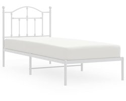 vidaXL - Bedframe - met - hoofdbord - metaal - wit - 90x200 - cm