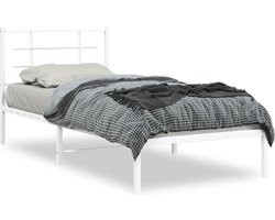 vidaXL - Bedframe - met - hoofdbord - metaal - wit - 90x200 - cm