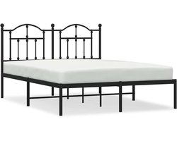 vidaXL - Bedframe - met - hoofdbord - metaal - zwart - 140x190 - cm