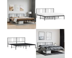 vidaXL - Bedframe - met - hoofdbord - metaal - zwart - 200x200 - cm