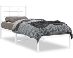 vidaXL - Bedframe - met - hoofdbord - zonder - matras - metaal - wit - 75x190 - cm