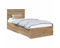 vidaXL - Bedframe - met - hoofdeinde - Artisan - Eiken - 90 - x - 200 - cm - Bewerkt - hout