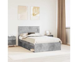 vidaXL - Bedframe - met - hoofdeinde - Beton - 120 - x - 200 - cm - Massief - grenenhout