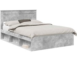 vidaXL - Bedframe - met - hoofdeinde - Beton - 140 - x - 190 - cm - Massief - grenenhout