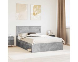 vidaXL - Bedframe - met - hoofdeinde - Beton - 140 - x - 200 - cm - Massief - grenenhout