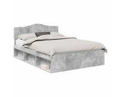 vidaXL - Bedframe - met - hoofdeinde - Beton - 140 - x - 200 - cm - Massief - grenenhout