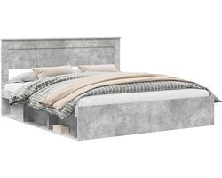 vidaXL - Bedframe - met - hoofdeinde - Beton - 180 - x - 200 - cm - Massief - grenenhout