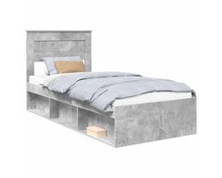 vidaXL - Bedframe - met - hoofdeinde - Beton - 90 - x - 200 - cm - Massief - grenenhout